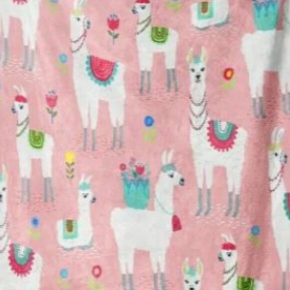Cartoon Llama Alpaca Pink Flannel Blanket Soft Plush Throw Animals Girls Bedroom - Picture 3 of 4